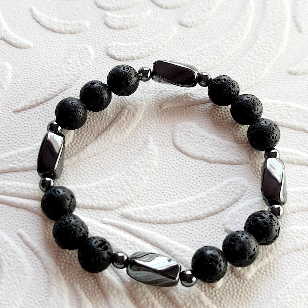 Lava Stone Hematite Bracelet Unisex style 8 of 9 designs 3 for $25